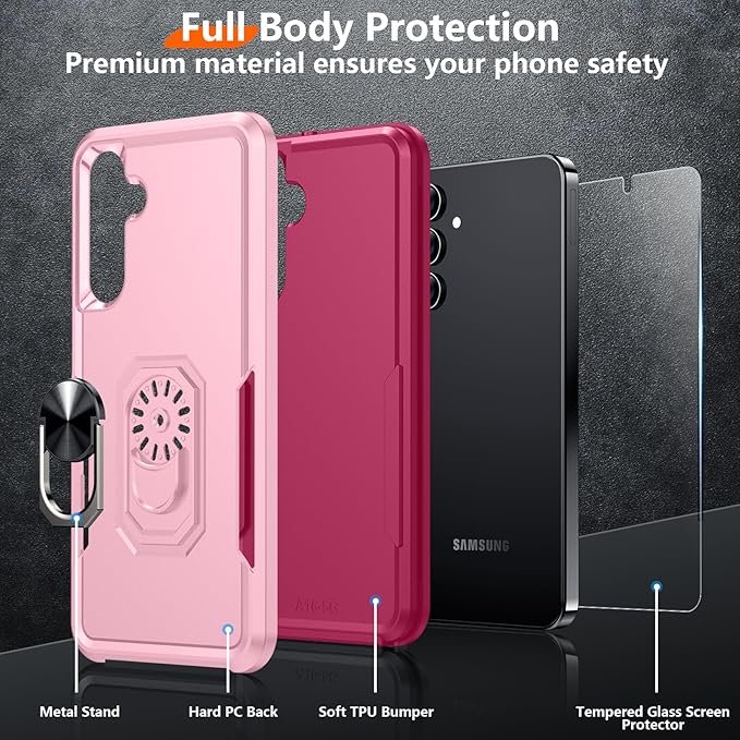 Red2Fire Designed for Samsung Galaxy A16 Case, [Built-in Invisible Stand][Military Grade Shockproof] Non-Slip Heavy Duty Full Body Shockproof Protection Phone Case Galaxy A16 5G Case,Pink