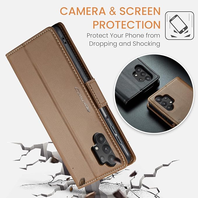 for Samsung Galaxy A32 5G Case, Premium PU Leather Wallet Case Flip Cover with [RFID Blocking][Card Holder][Stand Function] for Samsung Galaxy A32 5G (Non 4G Version), Brown