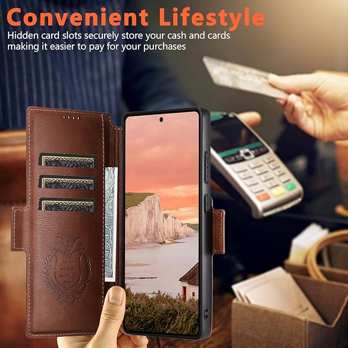 SINIANL for Samsung Galaxy S23 Ultra Leather Wallet Case Compatible with MagSafe Wireless Charging, Detachable Leather Cover with Card Slots Holder, Kickstand, Magnetic for Galaxy S23 Ultra Brown