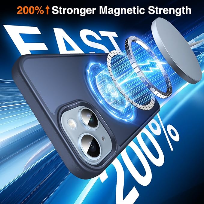 360° O-Ring MagStander for iPhone 13 Case, iPhone 14 Case with Magnetic Stand Ring Holder [Compatible with MagSafe][15FT Military Shockproof] Kickstand iPhone 13/14 Phone Cover Matte Blue