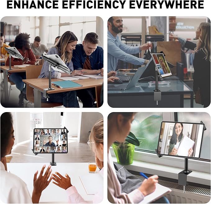 AboveTEK Anti Theft Locking Tablet Stand Holder - 360/320 POS Swivel - Lockable Tablet Security Stand Lock, Desktop Table Clamp Mount Fits 7 to 11 Inch iPad Fire Microsoft Galaxy Tab Google (Black)