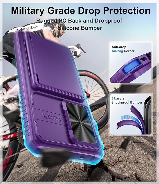 for Samsung Galaxy S25 Ultra Wallet Case, Card Holder (4-5 Cards), RFID Block, Slide Camera Cover & Military Grade Drop, Hard Heavy Duty Men Women Phone Case for Samsung Galaxy S25 Ultra, Purple