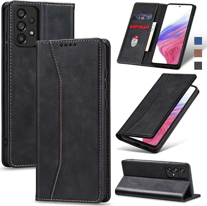 Jasonyu Flip Wallet Case for Samsung Galaxy A53 5G,Leather Magnetic Folio Cover with Card Holder,Kickstand - TPU Shockproof Durable Protective Phone Case,Black