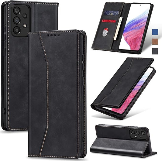 Jasonyu Flip Wallet Case for Samsung Galaxy A53 5G,Leather Magnetic Folio Cover with Card Holder,Kickstand - TPU Shockproof Durable Protective Phone Case,Black