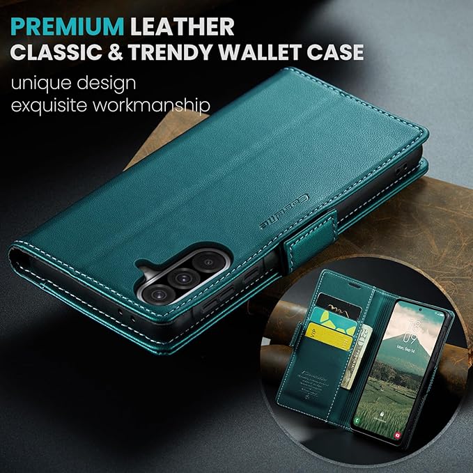 for Samsung Galaxy A56 5G Case, Premium PU Leather Wallet Case Flip Cover with [RFID Blocking][Card Holder][Stand Function] Shockproof Protective for Samsung Galaxy A56, Blue-Green