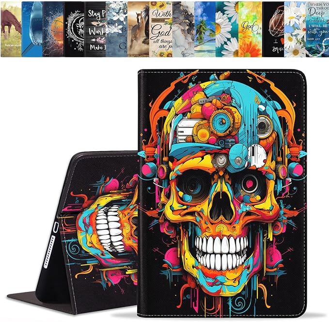 Case for Samsung Galaxy Tab A 10.1 2019 (SM-T510/T515/T517), Slim Lightweight PU Leather Stand Cover with Auto Wake/Sleep for Galaxy Tab A 10.1 Inch, Colorful Skull