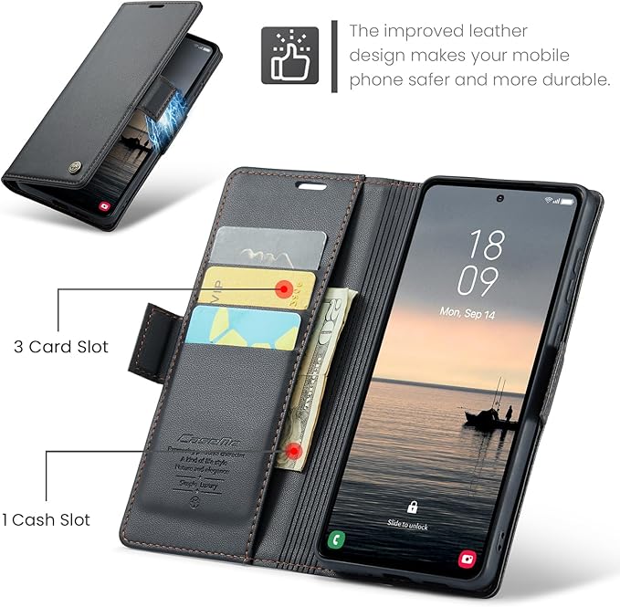 AUPAI for Samsung Galaxy S23 FE Wallet Case with Credit Card Holder, PU Leather RFID Blocking Folio Flip Kickstand Magnetic Clasp Protective Phone Cover for Women Men Black