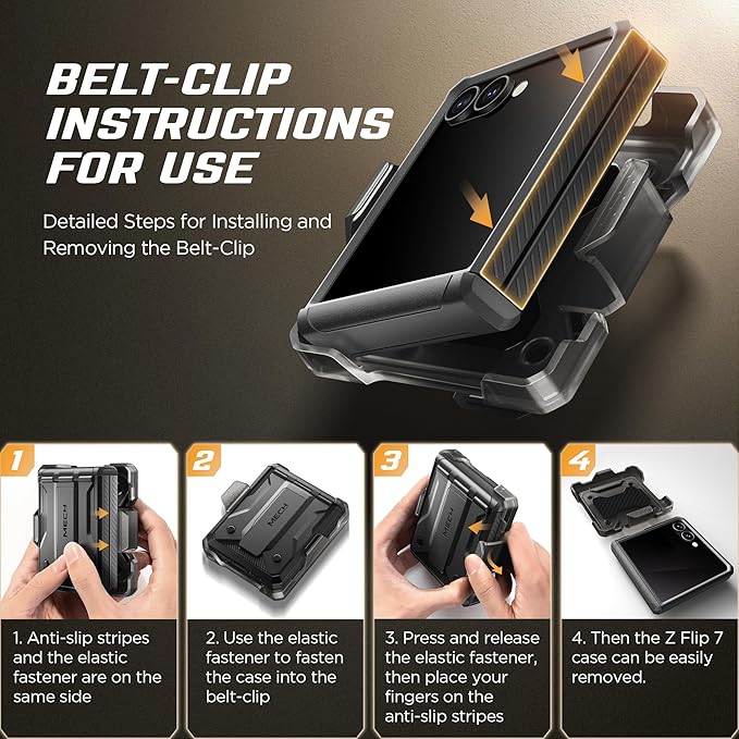 TONGATE for Z Flip 7 Case with Privacy Screen Protector, [Stand & Belt-Clip] [Hinge Protection] [Anti-Slip], Full-Body Military Grade Protective Phone Case for Samsung Galaxy Z Flip 7 5g 2025, Black