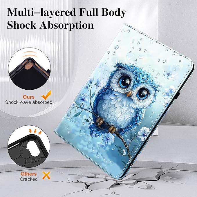 Case for Lenovo Idea Tab Pro 12.7 inch (TB-373FU/ TB-375FC) 2025 Tablet, Folio Cover with Multi-Angle Stand and Pen Holder, Rainy Owl