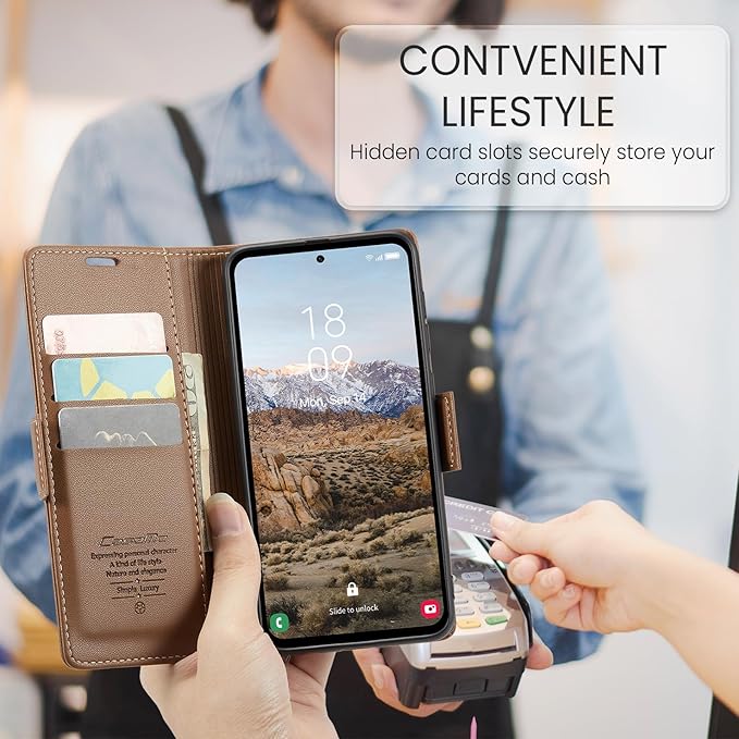 for Samsung Galaxy A35 5G Case, Premium PU Leather Wallet Case Flip Cover with [RFID Blocking][Card Holder][Stand Function] Shockproof Protective for Samsung Galaxy A35, Brown
