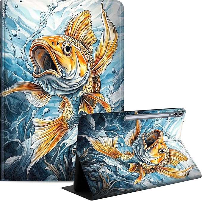 Case for Samsung Galaxy Tab S10 Plus/ S9 FE Plus/ S9 Plus 5G Tablet 12.4'', Slim PU Leather Stand Cover with Auto Wake/Sleep, Multi-Angle Viewing & Shockproof, Angry Carp