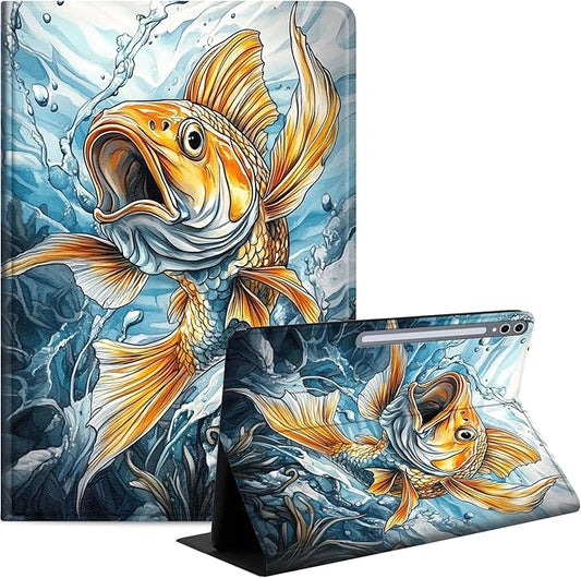 Case for Samsung Galaxy Tab S10 Plus/ S9 FE Plus/ S9 Plus 5G Tablet 12.4'', Slim PU Leather Stand Cover with Auto Wake/Sleep, Multi-Angle Viewing & Shockproof, Angry Carp