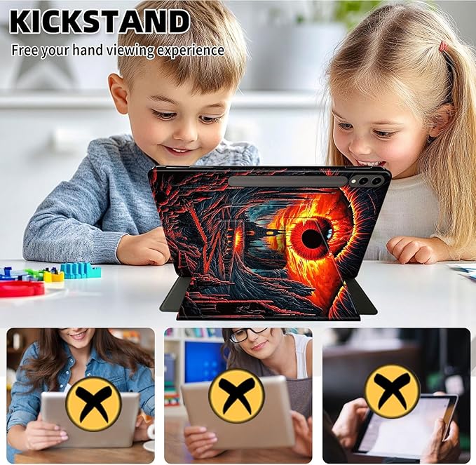 Case for 12.4 inch Galaxy Tab S10 Plus Case (2024), Galaxy Tab S9 Plus Case (2023), 360 Degree Rotating Folio Stand Smart PU Leather Cover, Auto Sleep/Wake, Blue Skeleton