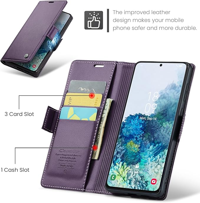 Case for Samsung Galaxy S20 Plus Wallet Case, RFID Blocking PU Leather Flip Folio Cover Card Holder Kickstand Shockproof Phone Case Compatible with Samsung Galaxy S20 Plus, Purple