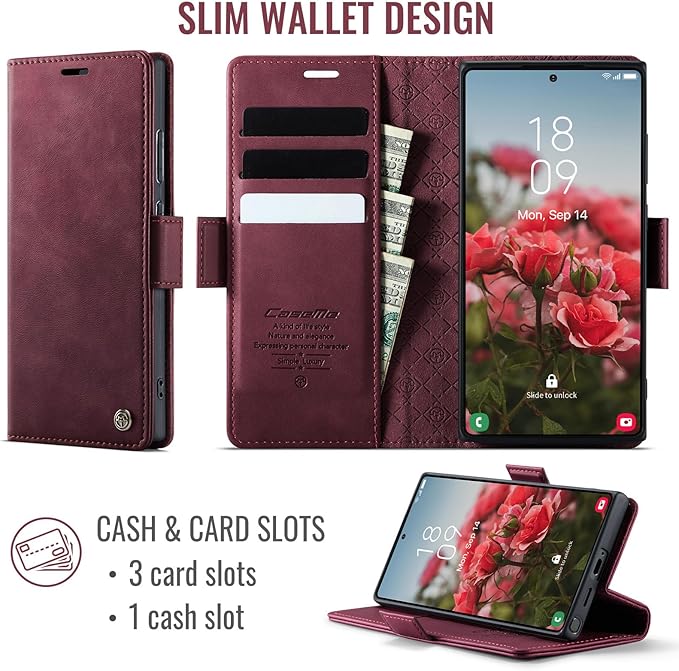 Wallet Case for Samsung Galaxy S22 Ultra Leather Wallet Flip Cover with Card Holder, Kickstand, Magnetic Closure, RFID Blocking TPU Shockproof Phone Case Compatible with S22 Ultra, Red