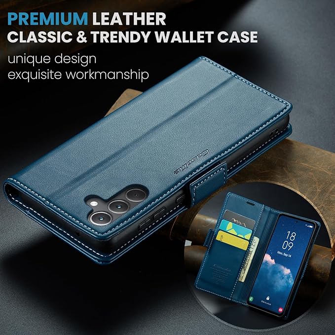for Samsung Galaxy A35 5G Case, Premium PU Leather Wallet Case Flip Cover with [RFID Blocking][Card Holder][Stand Function] Shockproof Protective for Samsung Galaxy A35, Blue