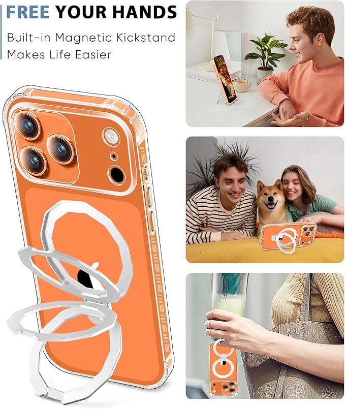 Compatible with iPhone 17 Pro Case, Built-in Screen Protector & Seamless Stand, with Camera Lens Protector, Strong Magnetic Clear Phone Case, Full Body Protective Cover for 6.3" (Clear)