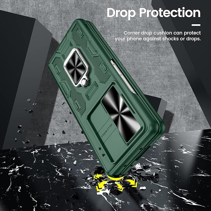 VEGO for Galaxy Z Fold 4 Case with Belt Clip Holster, 360°Ring Magnetic Kickstand & Camera Cover & Front Screen Protector, Hinge Protection Shockproof Armor Cover - Green