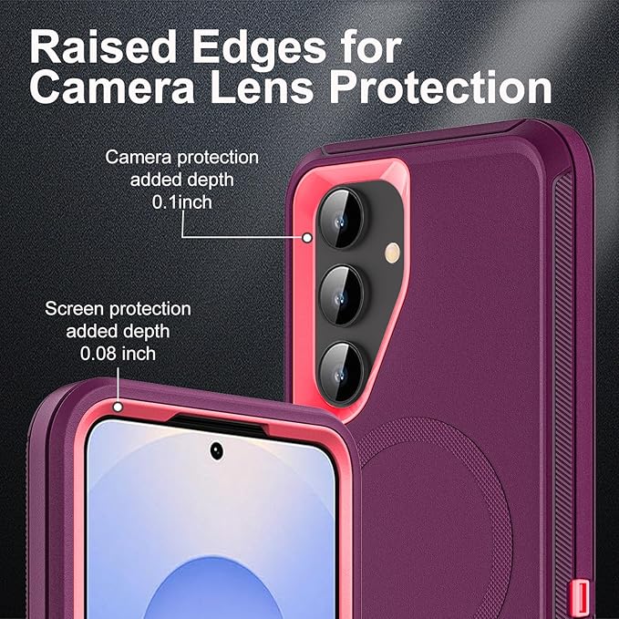 for Samsung Galaxy S25 Case, ONLY, [NOT FIT Galaxy S25 Edge/S25 Plus/S25 Ultra], Compatible with Magsafe, with 2Pcs Tempered Glass Screen Protector & Camera Lens Protector (New-Purple/Pink)