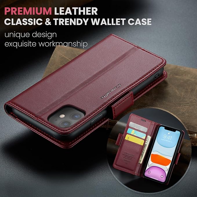 for iPhone 11 Case, Premium PU Leather Wallet Case Flip Cover with [RFID Blocking][Card Holder][Stand Function] Shockproof Protective for iPhone 11, Red