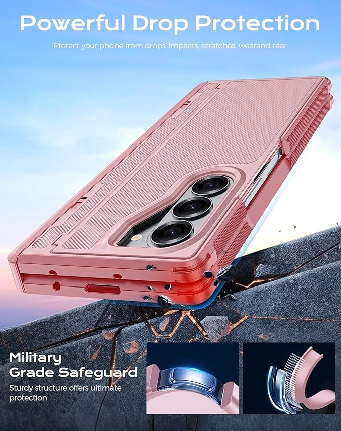 for Galaxy Z Fold 6 Case, S Pen Holder & Privacy Screen Protector & Kickstand & Hinge Protection, Slim Rugged Military-Grade Shockproof Protective Phone Case for Samsung Fold 6 Case (Pink)