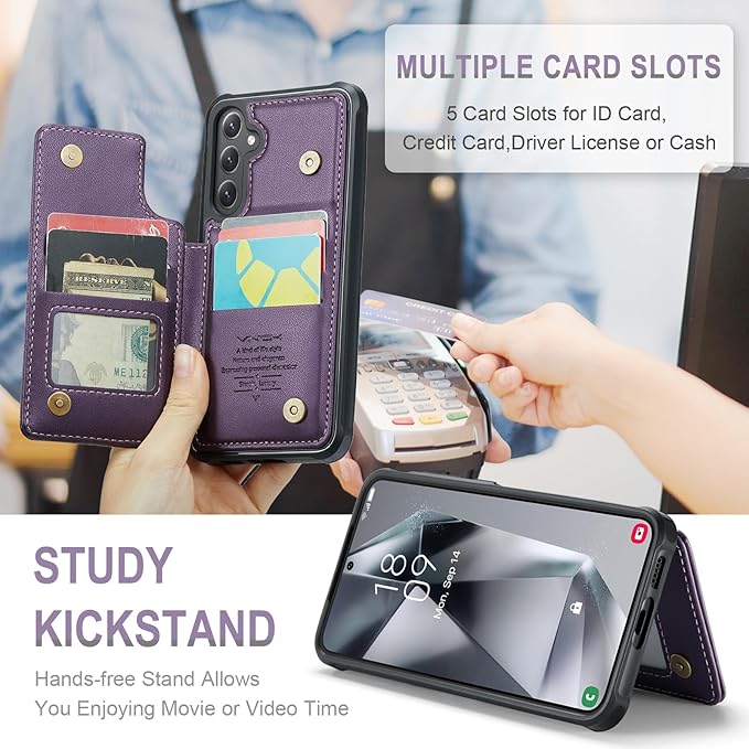 Vinich for Samsung Galaxy S25 Plus Wallet Case with Card Holder, RFID Blocking Credit Slots Kickstand Shockproof Phone Cover for Women Men, Purple