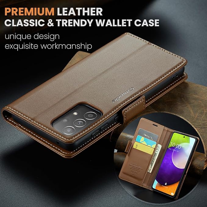 for Samsung Galaxy A52 4G/5G Case, Premium PU Leather Wallet Case Flip Cover with [RFID Blocking][Card Holder][Stand Function] for Samsung Galaxy A52 (5G/4G)/A52s 5G, Brown