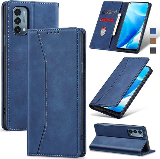 Jasonyu Flip Wallet Case for OnePlus Nord N200 5G,Leather Magnetic Folio Cover with Card Holder,Kickstand - TPU Shockproof Durable Protective Phone Case,Blue