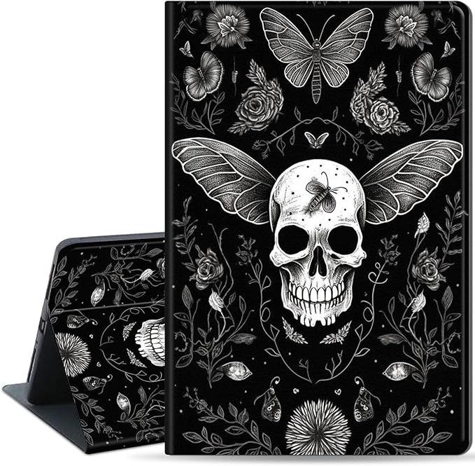 Slim Case for Samsung Galaxy Tab S10 FE / S9 FE 5G 10.9" & Tab S9 11", PU Leather Protective Cover, Multi-Angle Stand, Auto Sleep/Wake, Plants and Skulls