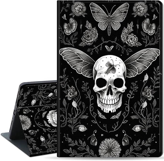 Slim Case for Samsung Galaxy Tab S10 FE / S9 FE 5G 10.9" & Tab S9 11", PU Leather Protective Cover, Multi-Angle Stand, Auto Sleep/Wake, Plants and Skulls