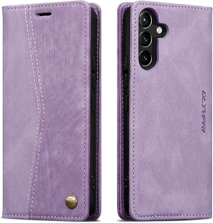 QLTYPRI Wallet Case for Samsung Galaxy S24, Vintage Folio PU Leather Purse Case with Card Slots Magnetic Closure Kickstand Flip Crashproof Phone Cover for Samsumg Galaxy S24 - Purple