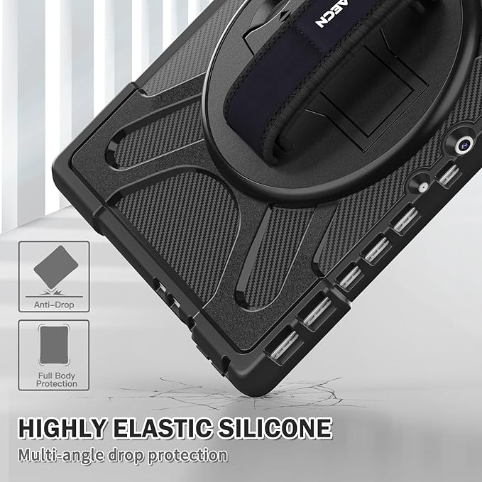 BRAECNstock for Microsoft Surface Pro 8 Case 13 inch 2021 Shockproof Rugged Case for Surface Pro 8 with Rotating Hand Strap & Kickstand Built in Pen Holder Compatible with Type Cover Keyboard - Black