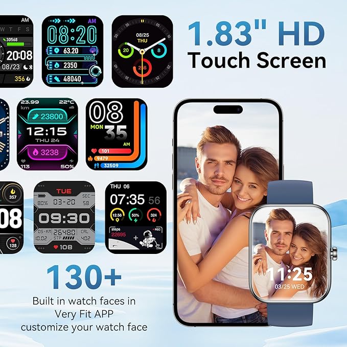 Smart Watch with Alexa Built-in, 1.83" HD Touchscreen & Fitness Tracker with Message Call Function, 24/7 Heart Rate/Sleep Monitor, 120+ Sport Modes, IP68 Waterproof, for Android iPhone (Blue)