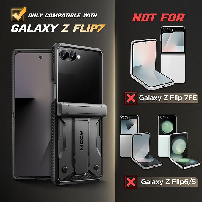 TONGATE for Z Flip 7 Case with Privacy Screen Protector, [Stand & Belt-Clip] [Hinge Protection] [Anti-Slip], Full-Body Military Grade Protective Phone Case for Samsung Galaxy Z Flip 7 5g 2025, Black