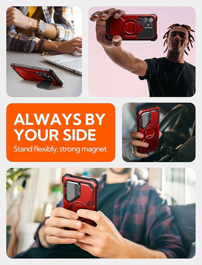 i-Blason Armorbox for Samsung Galaxy S25 Ultra Case MagSafe with Camera Cover Stand [Military Protection] Full-Body Heavy Duty Magnetic Phone Case with Screen Protector for S25 Ultra 6.9 inch, Red