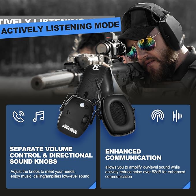 PROHEAR 030 2.0 Bluetooth Rechargeable Shooting Ear Protection, Slim Noise Cancelling Earmuffs, NRR 22dB for Hunting & Tactical Gun Range