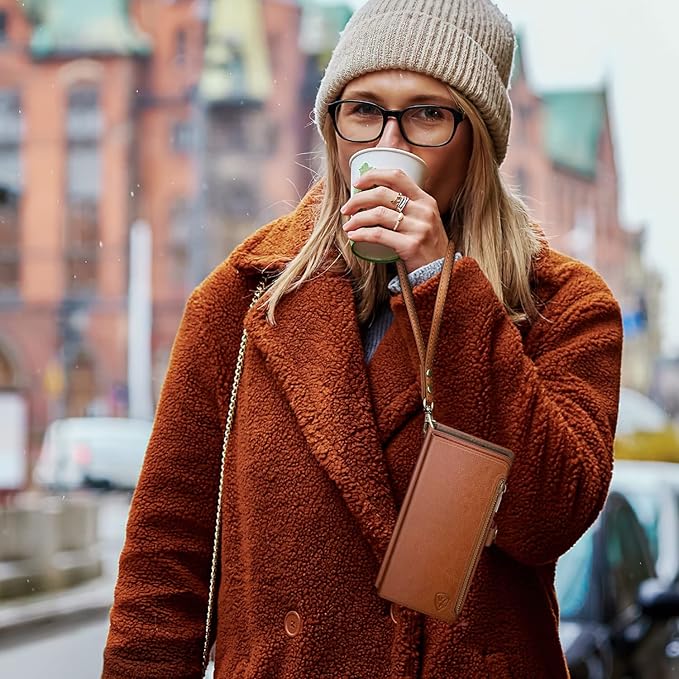 XcaseBar Compatible with Samsung Galaxy S25 Wallet case with Zipper Credit Card Holder【RFID Blocking】,Flip Folio Book PU Leather Phone case Shockproof Cover Women Men for Samsung S25 case Light Brown