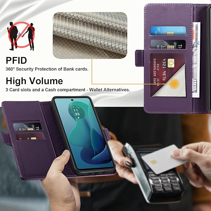 Wallet Flip Case for Moto G 5G (2024) - [RFID Blocking] Luxury PU Leather Card Holder Magnetic Phone Cover with Kickstand,Shockproof Protective Case,Purple