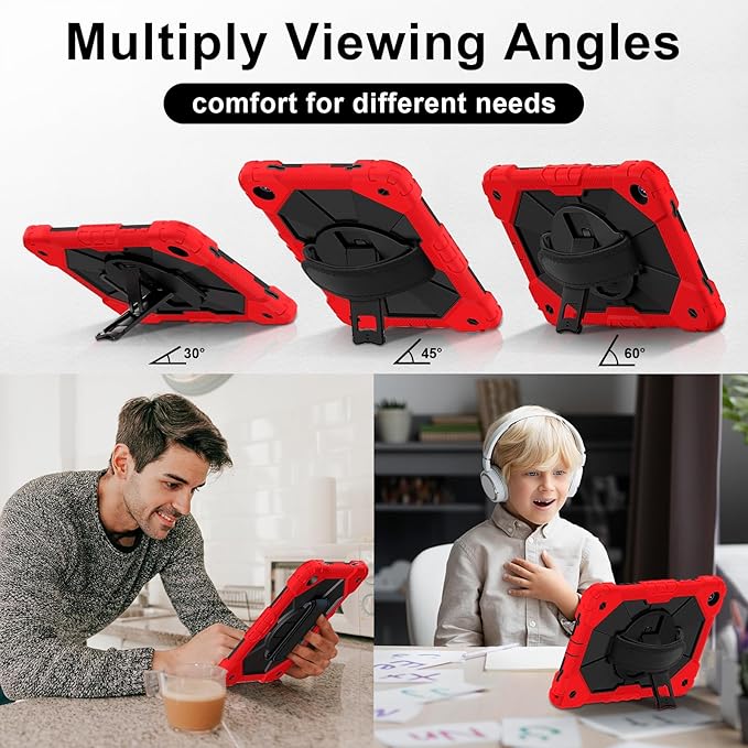 Case for Samsung Galaxy Tab A9+ 11 Inch 2023 (X210/X216/X218), Heavy Duty Shockproof Rugged 360 Rotating Hand Strap Protective Case for Galaxy Tab A9 Plus Tablet, Red+Black