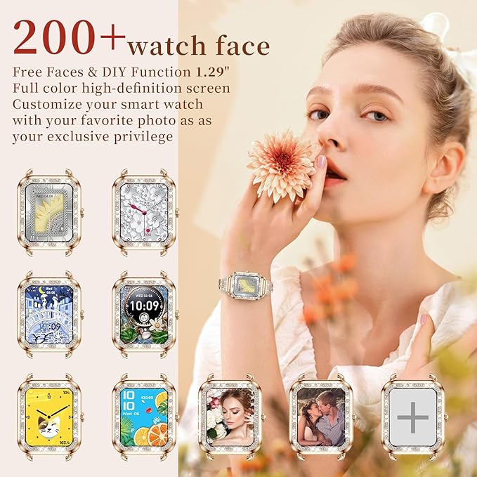GADIXY Smart Watches for Women Diamonds(Answer/Make Call),1.29''HD Touch Screen Women Smart Watch Android,Fitness Tracker with HR/SPO2/Sleep Monitor,3 Strap (Diamond Rosegold)