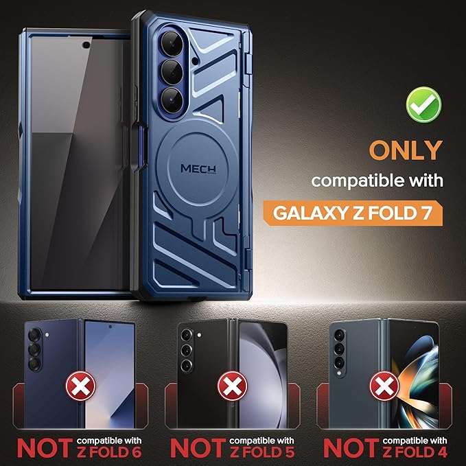 TONGATE for Galaxy Z Fold 7 Case with Privacy Screen Protector, [Compatible with MagSafe][Anti Spy] Shockproof Phone Case, Built-in Stand & Belt Clip & Hinge Cover for Samsung Z Fold 7 2025 8", Blue