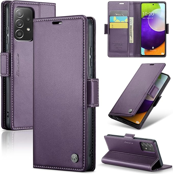 for Samsung Galaxy A52 4G/5G Case, Premium PU Leather Wallet Case Flip Cover with [RFID Blocking][Card Holder][Stand Function] for Samsung Galaxy A52 (5G/4G)/A52s 5G, Purple
