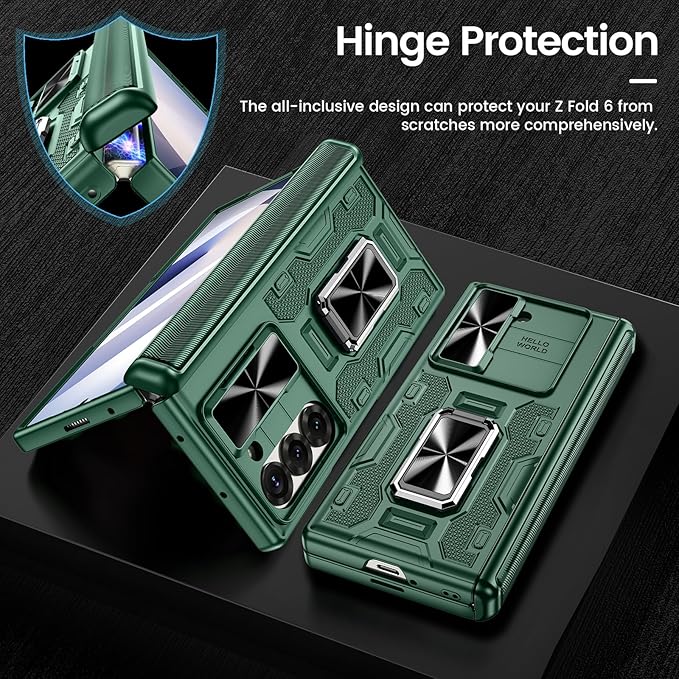 VEGO for Galaxy Z Fold 6 Case with Belt Clip Holster, 360°Ring Magnetic Kickstand & Camera Cover & Front Screen Protector & Hinge Protection Shockproof Armor Case for Samsung Z Fold 6 - Green
