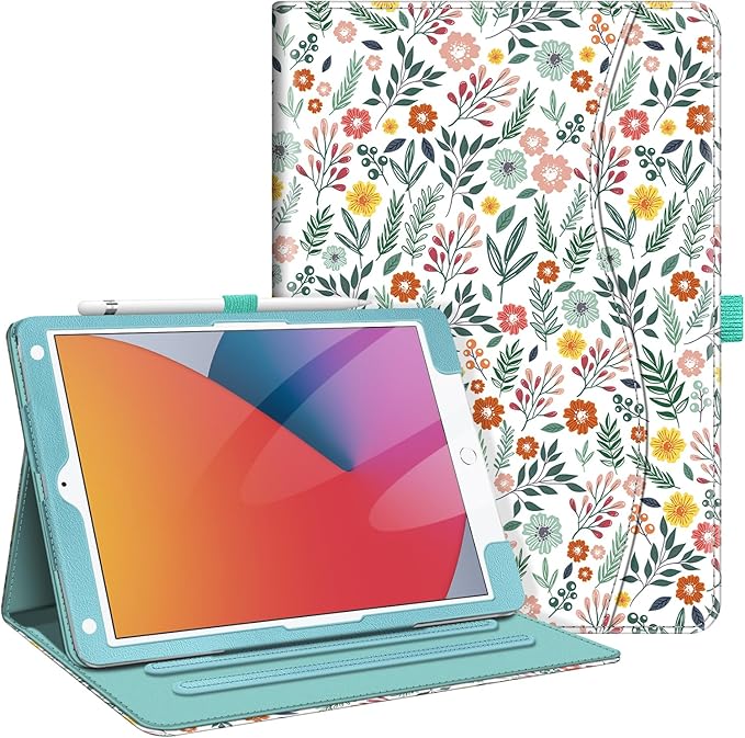 Fintie Case for iPad 9th / 8th / 7th Generation (2021/2020/2019) 10.2 Inch - [Corner Protection] Multi-Angle Viewing Stand Cover with Pocket & Pencil Holder, Auto Sleep Wake, Spring Bloom