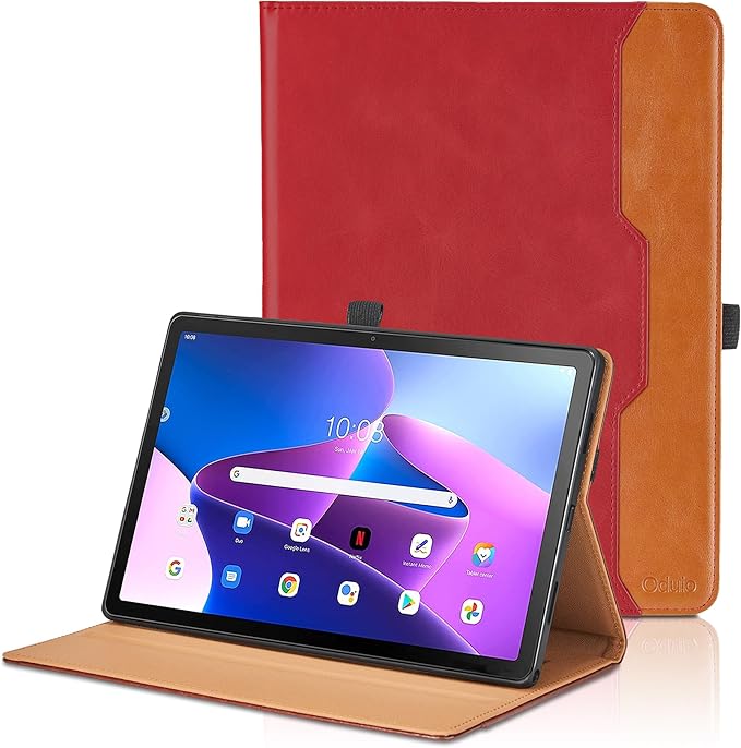 Case for Lenovo Tab M10 Plus 3rd Gen 10.6 Inch 2022 (TB125FU/TB128FU) - PU Leather Business Folio Case with Hand Strap and Pocket, Red