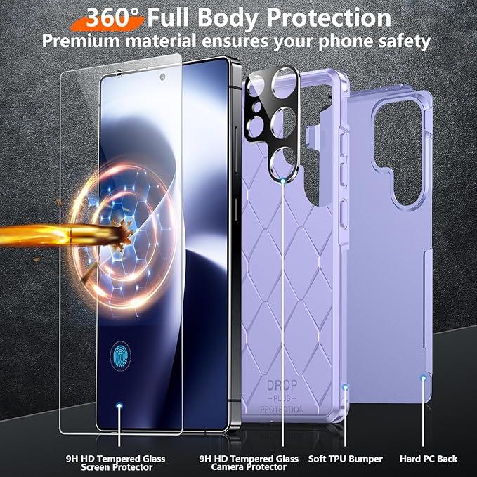 Red2Fire for Samsung Galaxy S25 Ultra Case, [Military Grade Drop Protection] Heavy Duty Full Body Shockproof Protection Non-Slip Phone Case for S25 Ultra Case 6.9 inch Purple