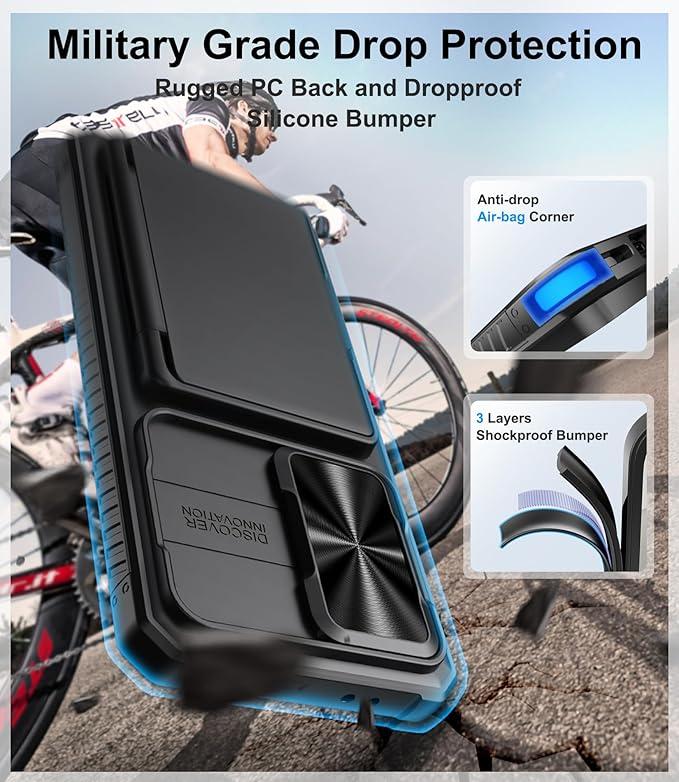 for Samsung Galaxy S25 FE Case Wallet, Card Holder (4-5 Cards), Slide Camera Cover, Military Drop Protection, Rugged Heavy Duty Men Women Protective Phone Case for Galaxy S25 FE 6.7" 2025, Black