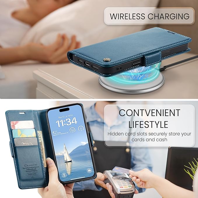 for iPhone 16 Pro Max Case, Premium PU Leather Wallet Case Flip Cover with [RFID Blocking][Card Holder][Stand Function] Shockproof Protective for iPhone 16 Pro Max 6.9", Blue