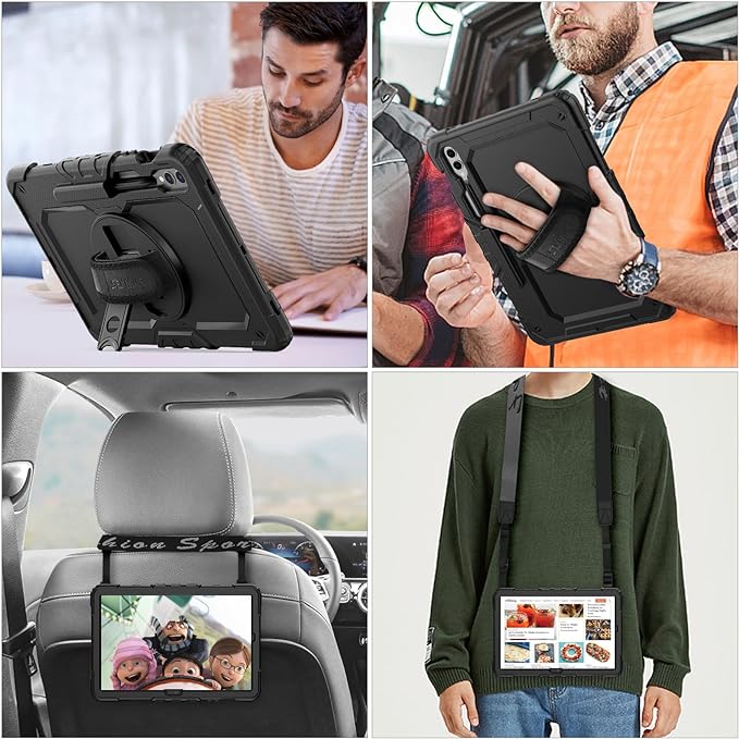 SEYMAC stock Case for Samsung Galaxy Tab S10 Plus/ S9 FE Plus/ S9 Plus 5G Tablet 12.4'' Case with Screen Protector Pencil Holder [360 Rotating Hand Strap] &Stand, Drop-Proof, Black1