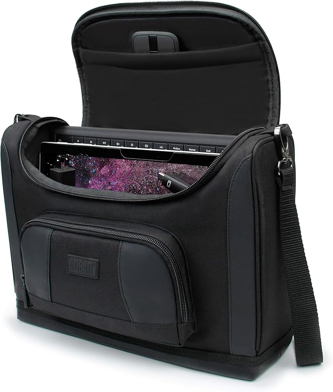 USA Gear Small Messenger Bag Compatible with Microsoft Surface Pro 11th Gen/10/9/8/7, Surface Laptop 13-inch (2025) - Shoulder Bag Travel Tablet Case Fits Accessories, Charger, Keyboard, Mouse (Black)